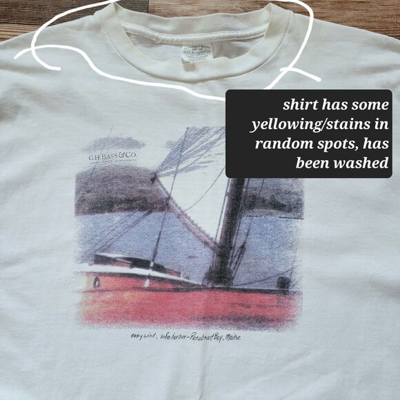 Vtg GH Bass&Co Graphic T-Shirt White Sz L Made In USA Short Sleeve Single Stitch - Picture 4 of 10